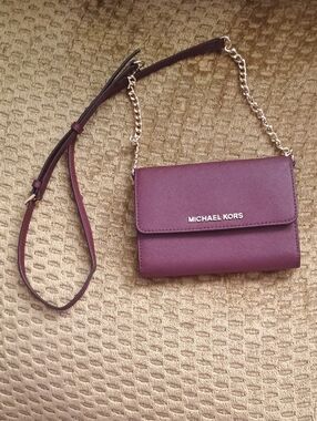 Michael Kors Plum Leather Crossbody with Gold Chain